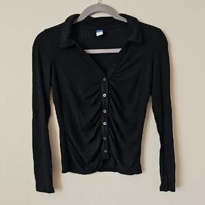 Old Navy Black Ruched Button-Down Shirt